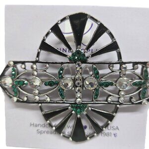 ANNE KOPLIK Green and Black Art Deco Crystal Statement Brooch! NWT!